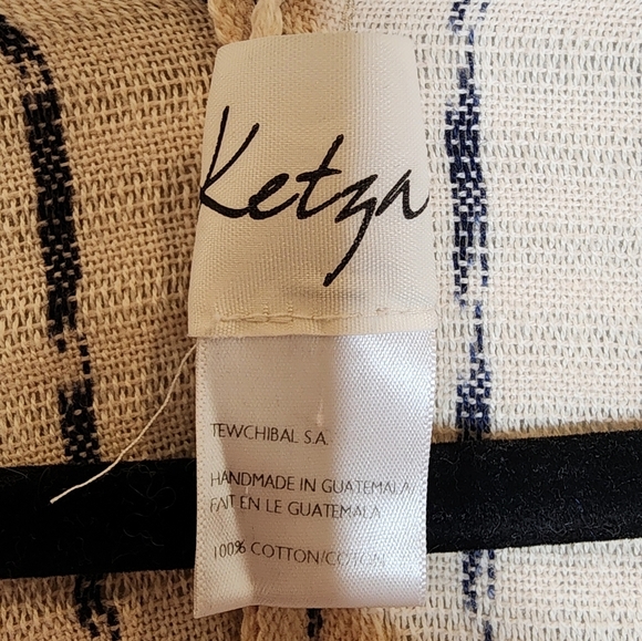 Ketza Guatemala Cotton Woven Cream Stripe Open Front Fringe Kimono One Size - Picture 3 of 16